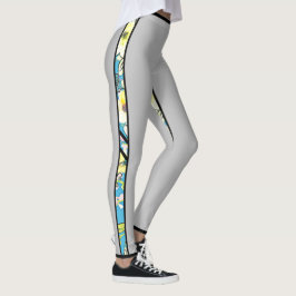Leggings Leggencias grises con franja lateral floral azul