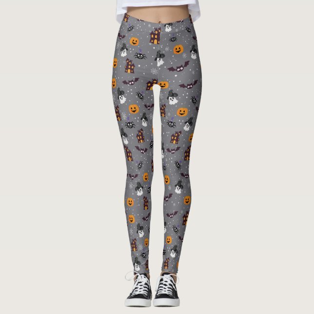 Leggings Leggencias grises para el tema de Halloween (Anverso)