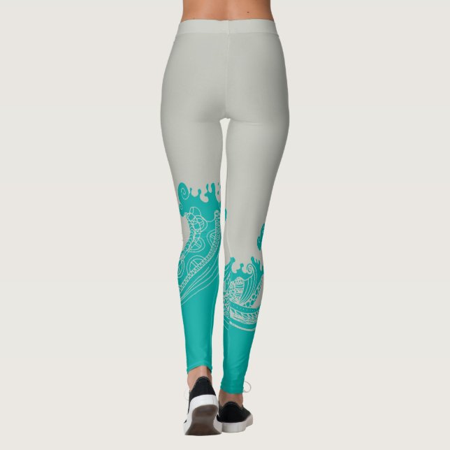 Leggings Leggencias modernas de Aqua y Olas de Gris (Reverso)