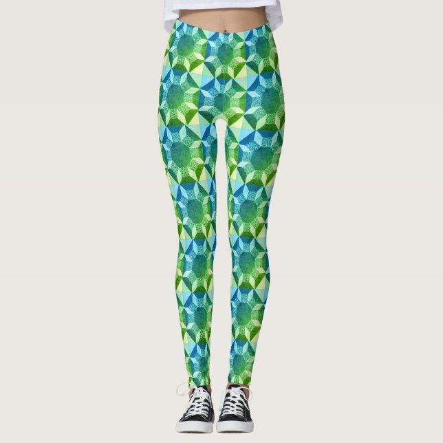 Leggings Leggencias - Patrón de inclinación en azul y verde (Anverso)