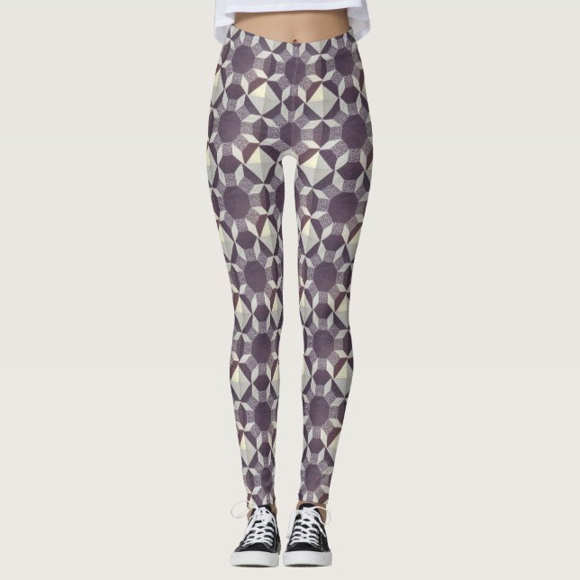 Leggings Leggencias - Patrón de pliegues en morado y blanco (Anverso)
