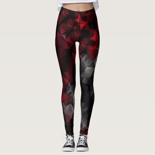 Leggings Leggencias poligonales, negras y rojas (Anverso)