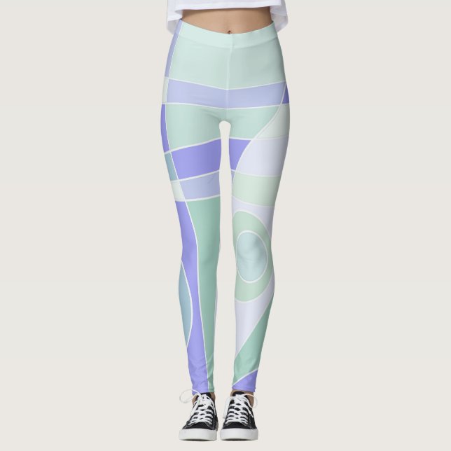 Leggings Leggencias Resumen Surfing Pastel Verde Púrpura (Anverso)