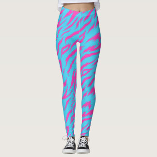 Leggings Leggencias rosadas flamantes con fondo azul claro