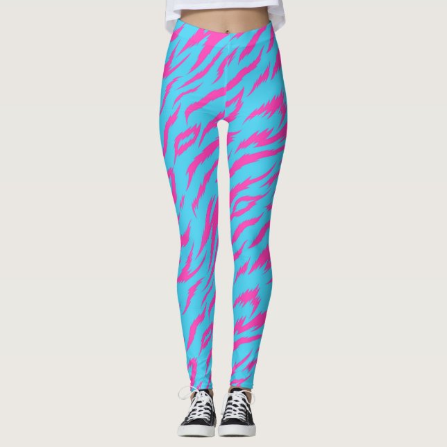 Leggings Leggencias rosadas flamantes con fondo azul claro (Anverso)