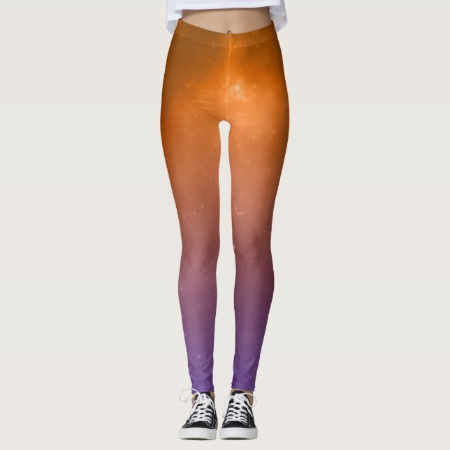 Leggings Leggencias sólidas naranja y púrpura (Anverso)