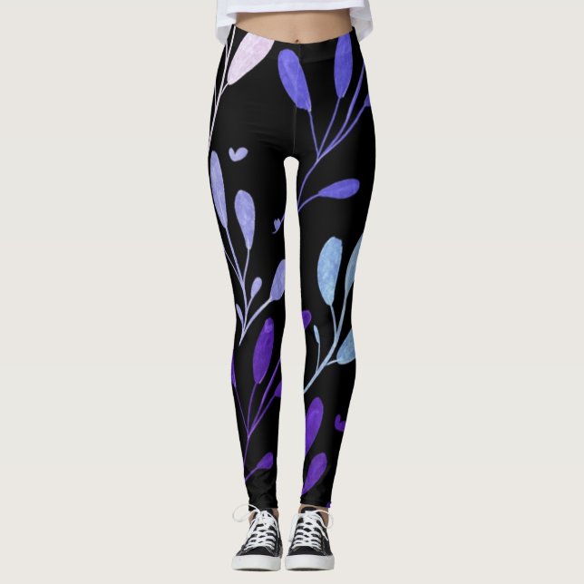 Leggings Legginas de flores moradas para mujeres (Anverso)