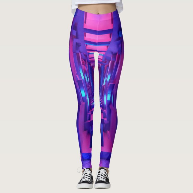 Leggings "Leggings Geo 3D púrpura y azul: diseño futurista" (Anverso)