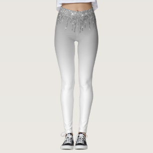 Leggings legiones de color gris y blanco purpurina plateado
