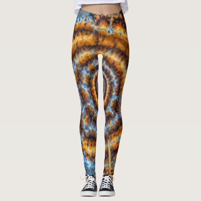 Leggings legiones de giro fractal azul y dorado (Anverso)