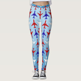 Leggings Legiones de patrón de avión rojo blanco y azul