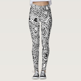 Leggings Legiones De Patrón De Doodle En Blanco Y Negro