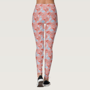 Leggings Legiones de patrón de paisley azul-salmón