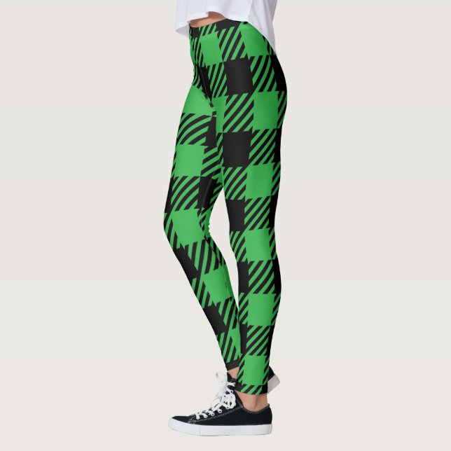Leggings Legiones De Patrón De Plantas Verdes Y Negras (Izquierda)