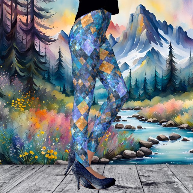 Leggings Legiones de patrones geométricos mosaicos controla (Leggings featuring a modern patterned mosaic design in blue purple with some other colors)