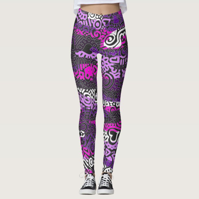 Leggings Legiones del patrón de garabato púrpura (Anverso)