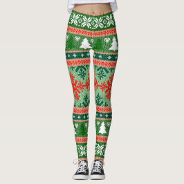 Leggings Leguas de copo de nieve rojas y verdes de moda