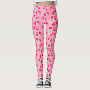 Leggings Leguas de motivos florales de flores de color rosa