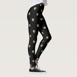 Leggings Leguas de puntos de polka retro negro y beige bril