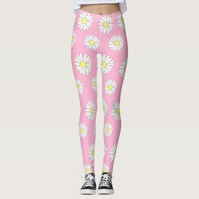 Leggings Leguas femeninas de color rosa y blanco (Anverso)