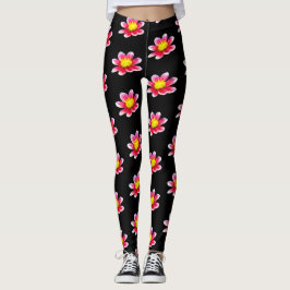 Leggings Leguas negras de impresión floral de Dahlia rosa