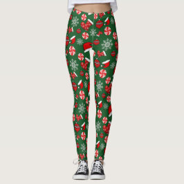 Leggings Leguas verdes de Navidad en blanco y rojo