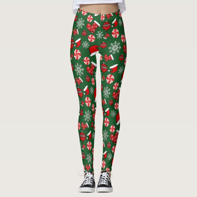 Leggings Leguas verdes de Navidad en blanco y rojo (Anverso)