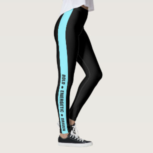 Leggings Lema de gimnasio personalizado con franja azul elé