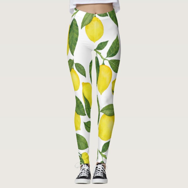 Leggings Lemones acuarela: Patrón de frutas de verano (Anverso)