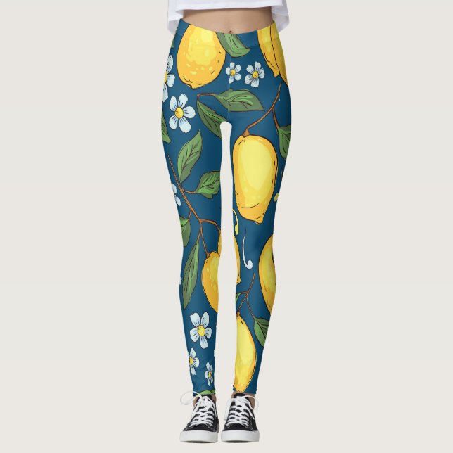Leggings Lemones Amarillos: Patrón de fruta tropical. (Anverso)