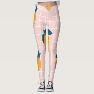 Leggings Lemones, geometría retro, patrón veraniego sin cos