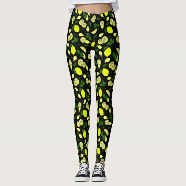 Leggings Lemones ilustrados deja un patrón de verano modern (Anverso)