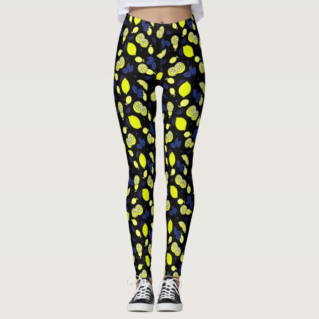 Leggings Lemones mediterráneos dejan amarillo azul negro (Anverso)