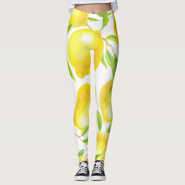 Leggings Lemones y hojas de acuarela: patrón. (Anverso)