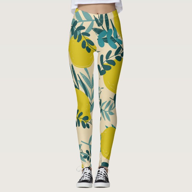 Leggings Lemones y hojas, fondo vintage. (Anverso)