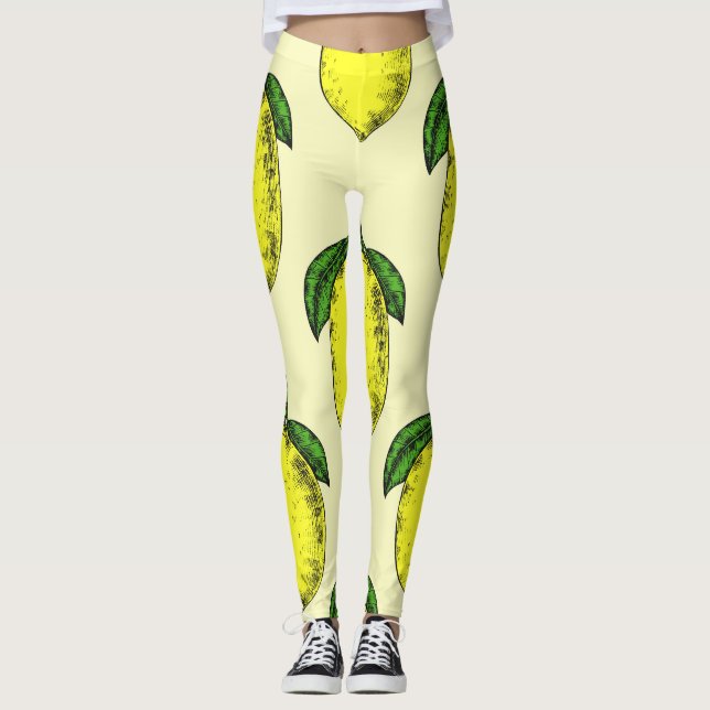 Leggings Lemones y hojas: patrón de verano. (Anverso)