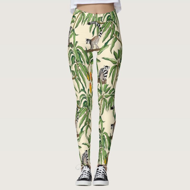 Leggings lemures y ramas mango patrón sin fisuras (Anverso)