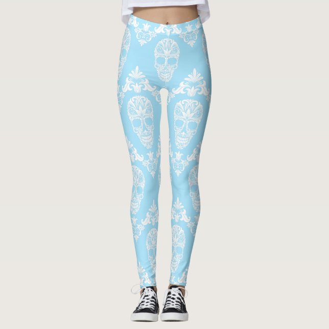 Leggings lentes de cráneo victorianas azules (Anverso)