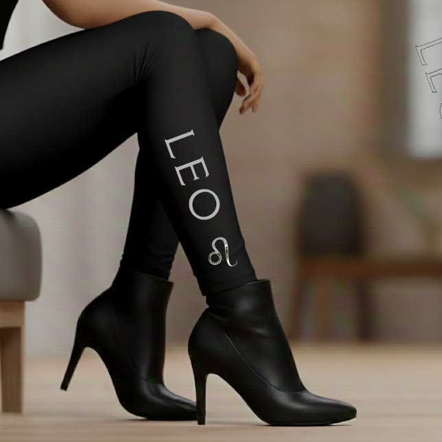 Leggings Leo Zodiac Sign Silver Black Astrology Birthday (Subido por el creador)