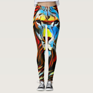 Leggings León salvaje colorido de la pintura de aceite de