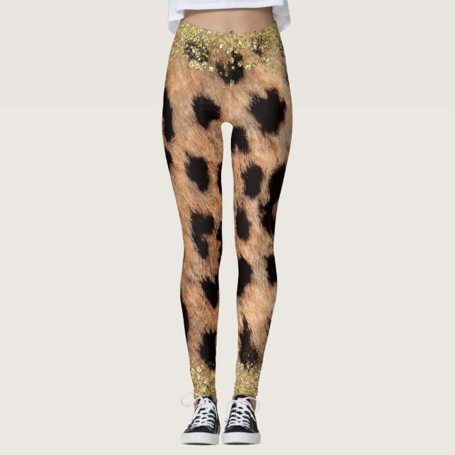Leggings Leopard Cheetah Animal Print Gold Purpurina Trendy (Anverso)
