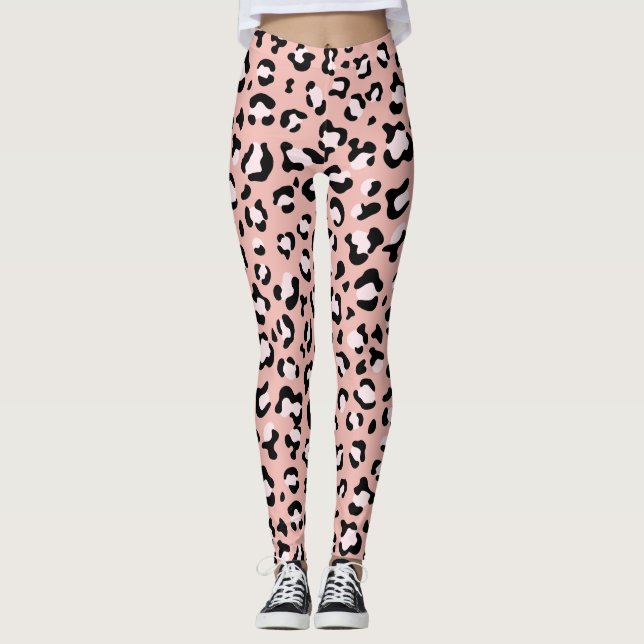 Leggings Leopard Print, Leopard Spots, Pink Leopard (Anverso)