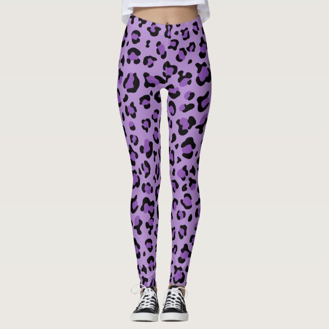 Leggings Leopard Print, Leopard Spots, Purple Leopard (Anverso)
