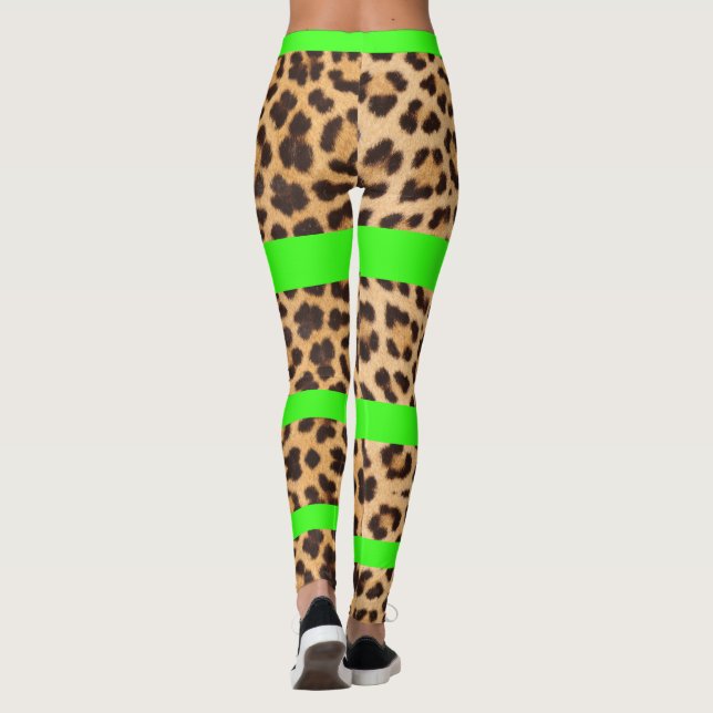 Leggings Leopard Print Neon Green Striped Women Leggens (Reverso)