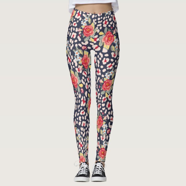 Leggings Leopard Spots And Vintage Rosas Animal Print (Anverso)
