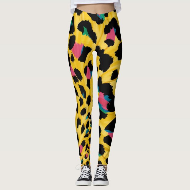 Leggings Leopardo amarillo vibrante tapete de impresión (Anverso)