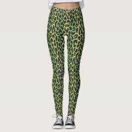 Leggings Leopardo de las piernas de impresión en verde jung
