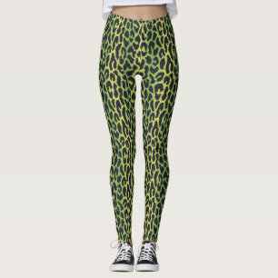 Leggings Leopardo de las piernas de impresión en verde jung