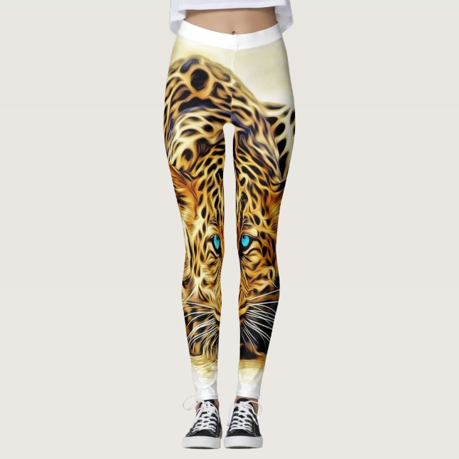 Leggings Leopardo de oro metálico y plantaciones de yoga (Anverso)
