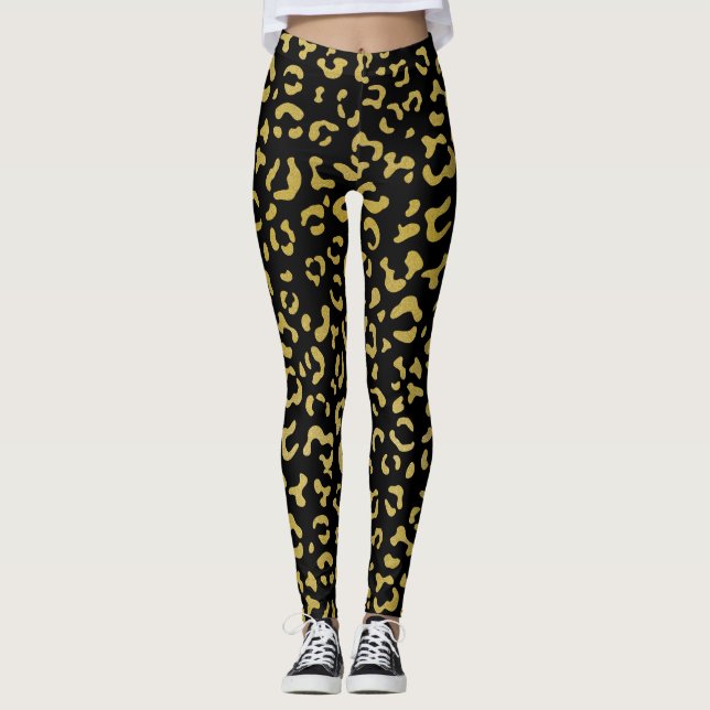 Leggings Leopardo de oro, Purpurina de oro, patrón de leopa (Anverso)